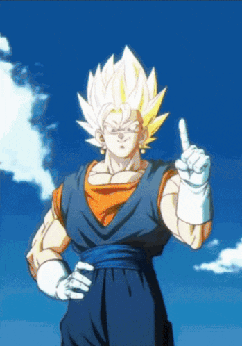 a cartoon character with a blue sky in the background is pointing up