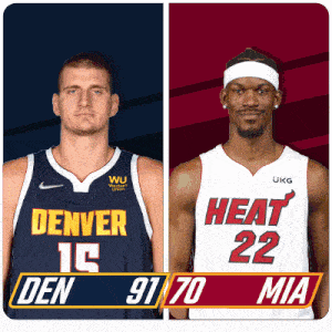 two basketball players from the denver and heat teams