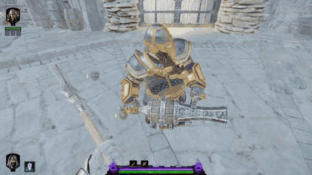 a screenshot of a video game shows a knight with a sword and shield