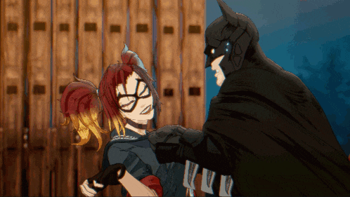 a pixel art drawing of batman and harley quinn fighting