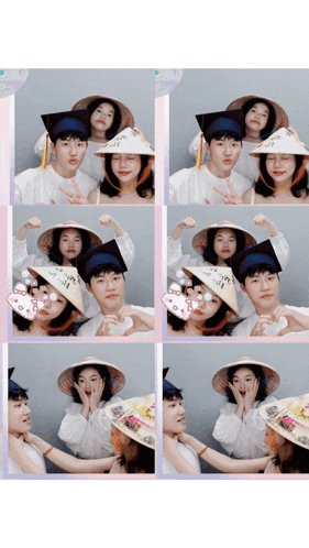 a man and a woman are posing for a photo wearing hats that say " happy birthday "