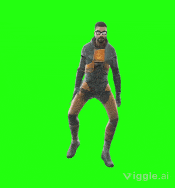a video game character is dancing on a green screen .