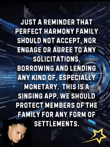 a reminder that a perfect harmony family should not accept nor engage or agree to any solicitations