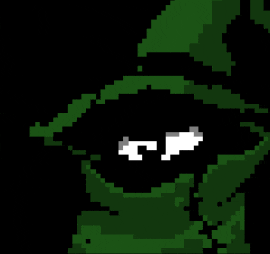 a pixel art of a person wearing sunglasses and a green hoodie
