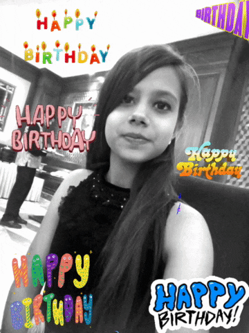 a black and white photo of a girl with the words happy birthday on the bottom