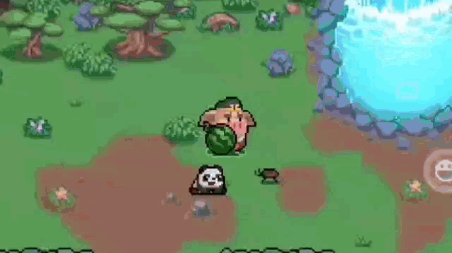 a pixel art game with a panda holding a watermelon and a pig holding a watermelon .