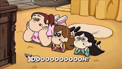 a cartoon of three girls laying on the ground with a disney logo above them