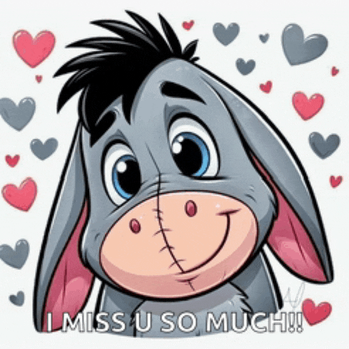 eeyore from winnie the pooh is smiling and surrounded by hearts .