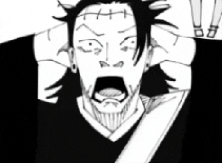 a black and white drawing of a man with a shocked expression on his face .