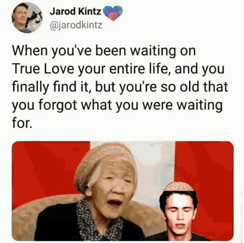 a tweet by jarod kintz shows an elderly woman sitting next to a young man