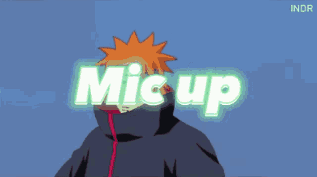 a cartoon character with the word mic up written on it