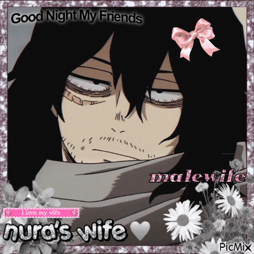 a picture of a man with a pink bow on his head and the words good night my friends