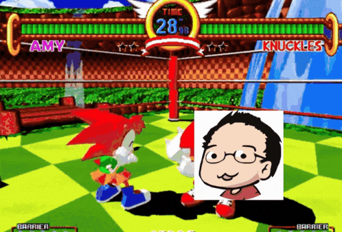 amy and knuckles are playing a video game with a time of 28.8