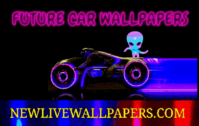 a futuristic car with a neon alien on top of it