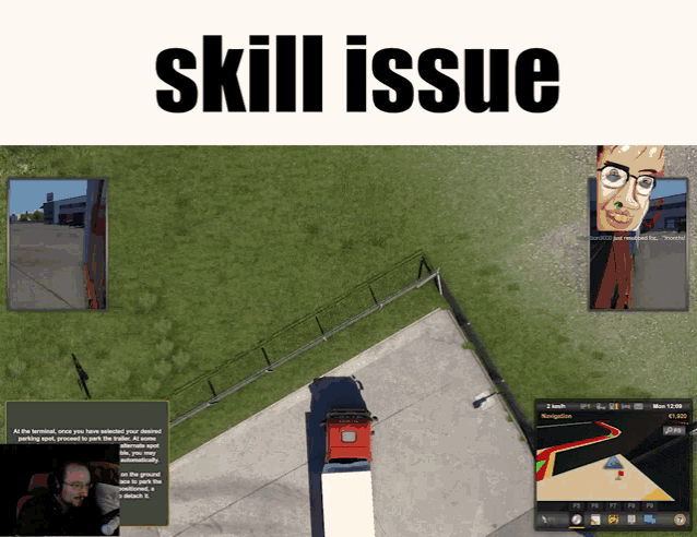 a screenshot of a video game with the words skill issue below it