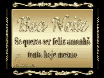 a gold sign that says " boa noite " on it