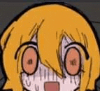 a cartoon of a girl with a surprised look on her face .