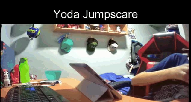 a picture of a room with the words yoda jumpscare