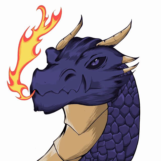 a drawing of a dragon with a flame in its mouth