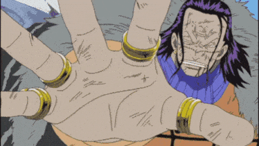 a cartoon drawing of a person 's hand with rings on their fingers