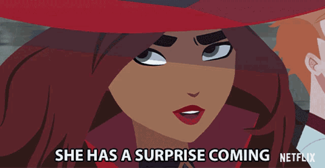a cartoon of a woman saying she has a surprise coming