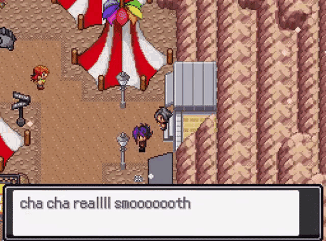 a screenshot of a video game with a message that says cha cha real !!! smoooooth