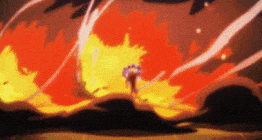 a person is standing in front of an explosion in a video game .