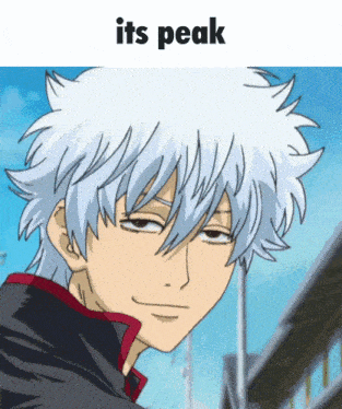 a close up of a cartoon character with the words " its peak " above him