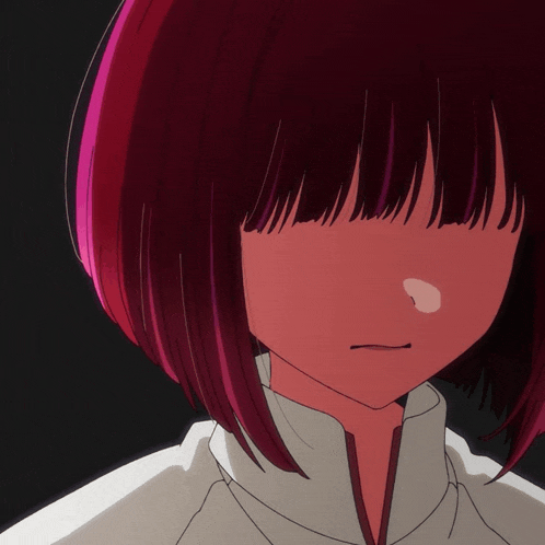 a close up of a red haired anime girl with a white shirt