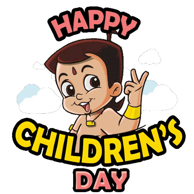 a happy children 's day greeting card with a cartoon character