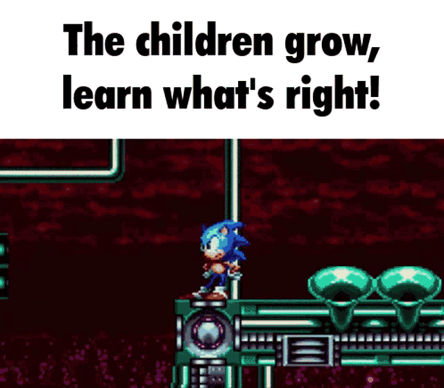 a sonic the hedgehog video game scene with the words the children grow , learn what 's right !