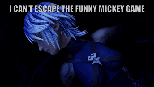 a cartoon character with the words i can 't escape the funny mickey game below it