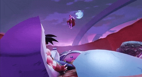 a cartoon character is flying through the air while another character is laying down .
