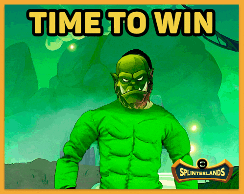 an advertisement for splinterlands shows an orc in a green outfit
