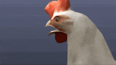 a close up of a chicken with its beak open