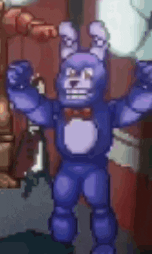 a pixel art of bonnie the bunny from five nights at freddy 's standing in a room with his arms outstretched
