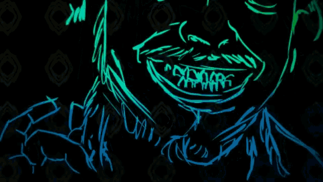 a painting of a ghost with green and blue lights