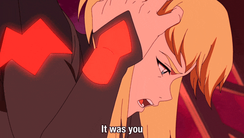 a cartoon character says it was you with a red arrow