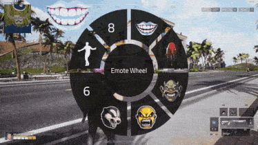 a screenshot of a video game with the emote wheel showing