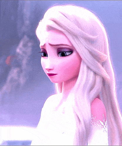 a close up of elsa from the movie frozen with a sad look on her face