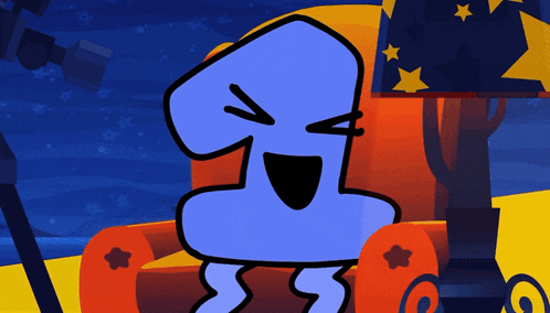 a cartoon of a number one sitting in a chair