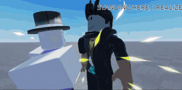 a screenshot of a video game with the words " standing here i realize " at the bottom