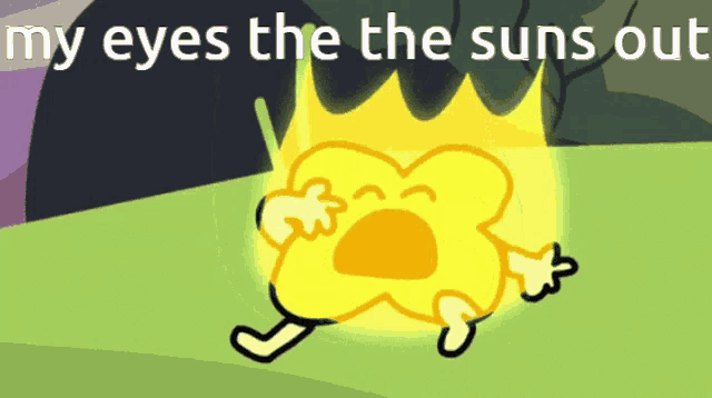 a cartoon of a sun with the words my eyes the suns out above it