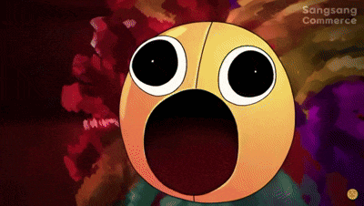 a cartoon character with a surprised look on his face