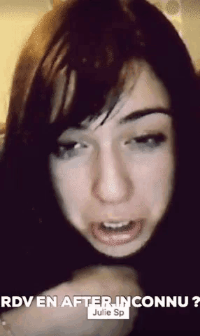 a close up of a woman 's face with the words rdv en after inconnu julie sp below it