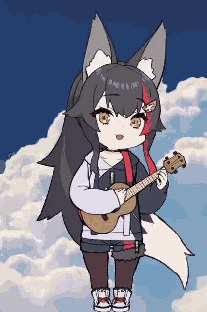 Ookami Mio Playing Guitar Animation GIF - Ookami Mio Playing Guitar Animation Hololive Gamers GIFs