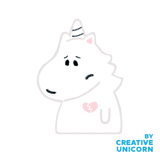 a drawing of a unicorn with a broken heart and the words creative unicorn below it