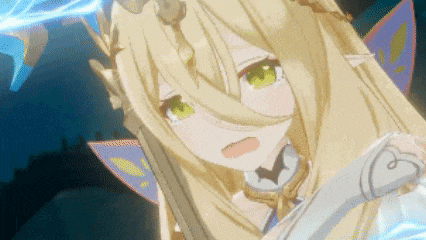 a girl with long blonde hair and green eyes is holding a sword in a video game .