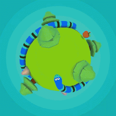 a cartoon sheep is standing on a green globe