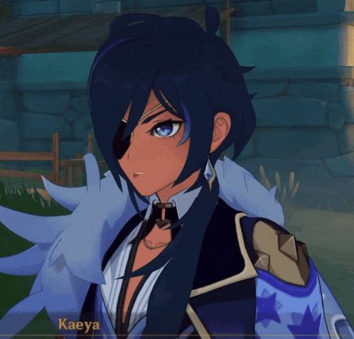 a video game character with the name kaeya on the bottom right corner